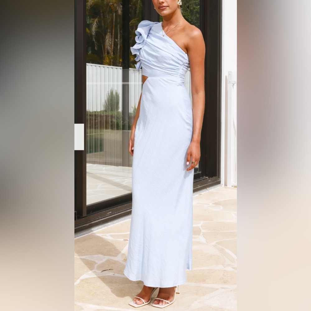 Blue Asymmetrical One Shoulder Maxi Dress for Weddings